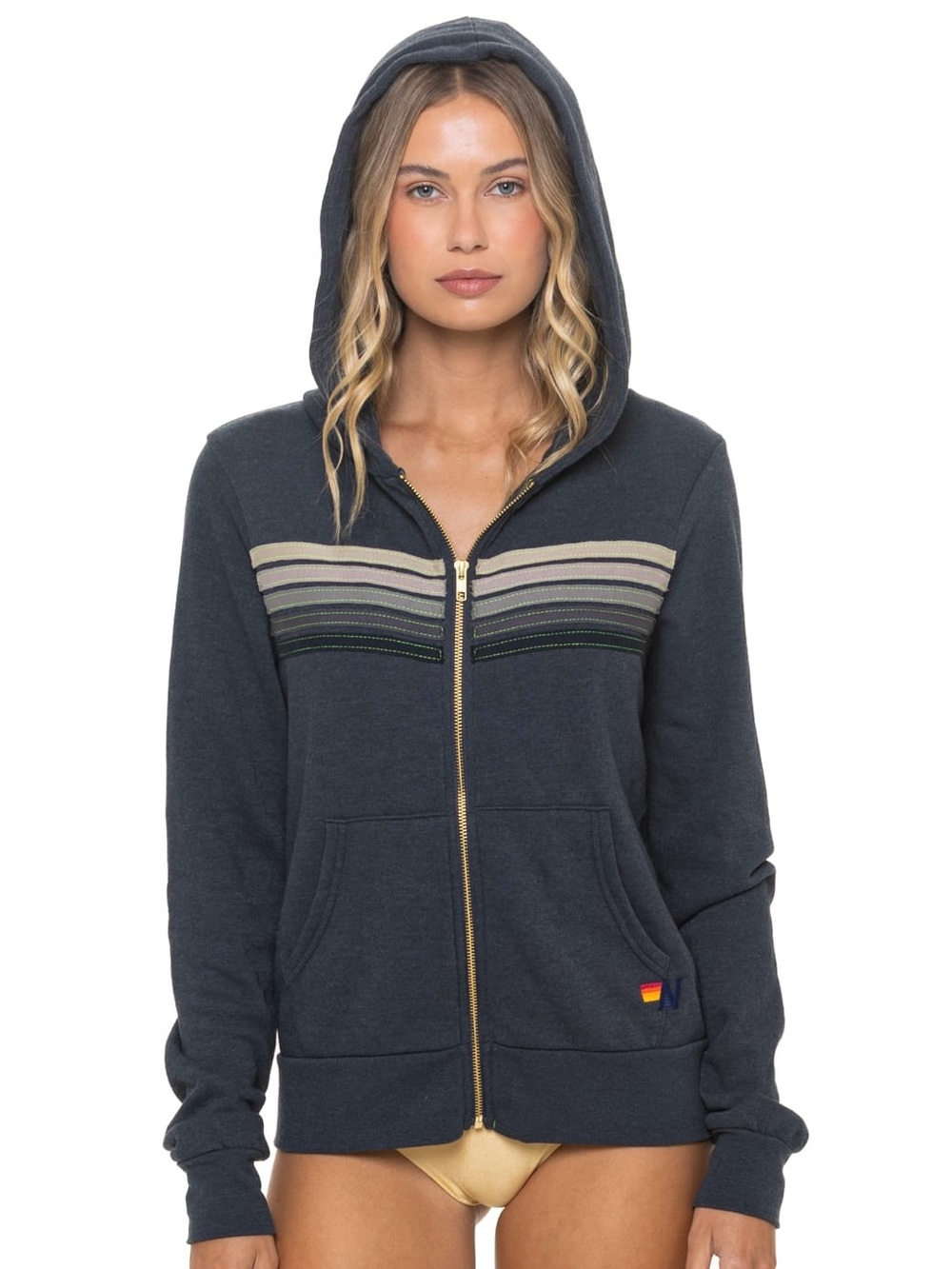 Aviator Nation 5 Stripe Hoodie Charcoal Grey - Medium